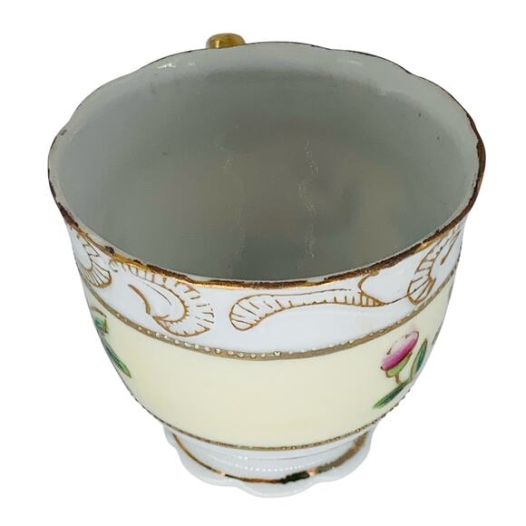 Wales China Japan Teacup Demitasse Hand Painted Beige Gold Green Rose Small - Picture 2 of 13
